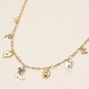 Green Gold Link Station Ceramic Beaded Cowboy Boot Charm Pendant Necklace Chain